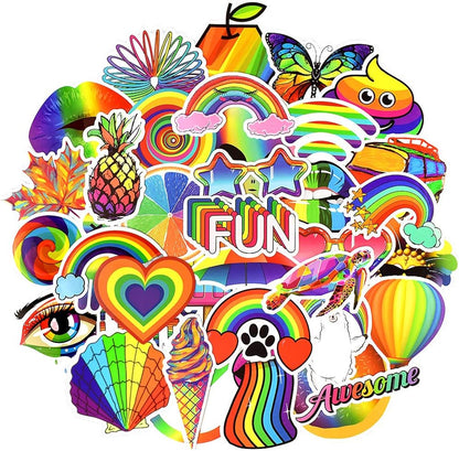 QTL Neon Stickers for Teens & Students Prizes, Waterproof Vinyl Party Favor Stickers, School Rewards, Water Bottle and Laptop, 50PCS - Colors A