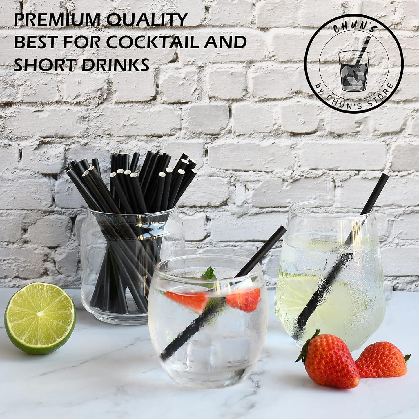 Black Paper Straws, Solid black/250 Bulk, Biodegradable Paper Drinking Straws for Cocktail, Drinks, Bars and Restaurant, 7.75"x0.24"