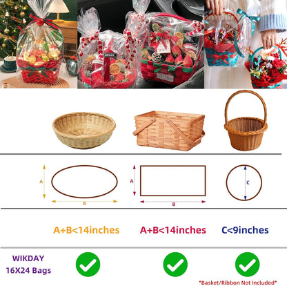 WIKDAY Cellophane Bags 100 PCS 6x10 Inches Clear Gift Gags with Ties Plastic Treat Party Favor Candy Bags for Gift Giving, Packaging Snack, Products