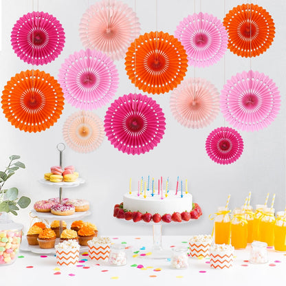 BestoFun 12PCS Paper Fans Hot Pink Party Decorations Tissue Paper Flowers Decorations Hanging Honeycomb Round Paper Fans Decoration for Girl Groovy Birthday Baby Shower Wedding