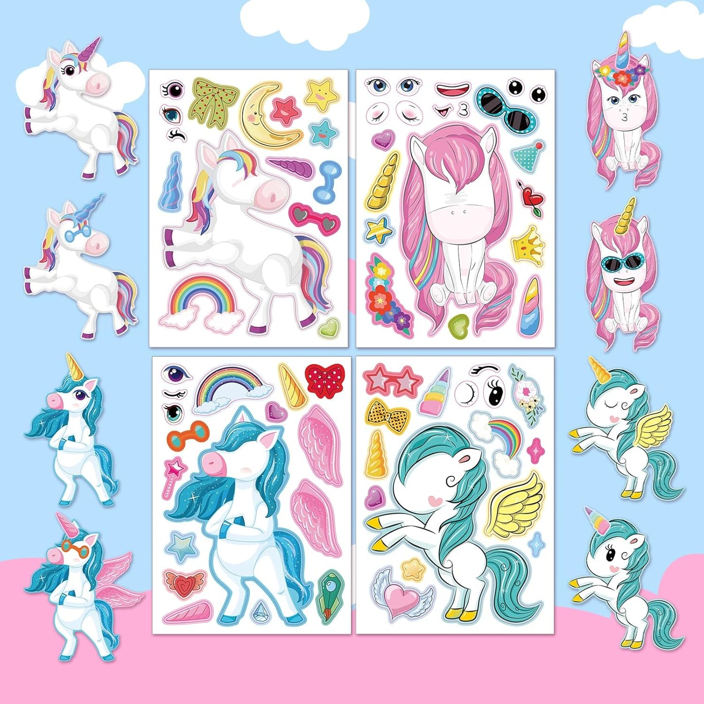 Aowplc 36 Pcs Make-A-Face Sticker Sheets Kids Party Favors Mix and Match Stickers with Dinosaurs, Mermaids, Unicorns, Horses, Farm & Sea Animals for Parties, Birthdays, Classroom Activities & Crafts