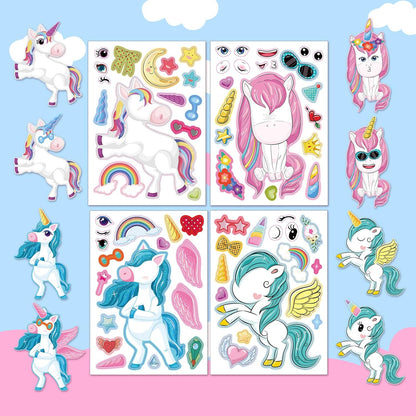 Aowplc 36 Pcs Make-A-Face Sticker Sheets Kids Party Favors Mix and Match Stickers with Dinosaurs, Mermaids, Unicorns, Horses, Farm & Sea Animals for Parties, Birthdays, Classroom Activities & Crafts
