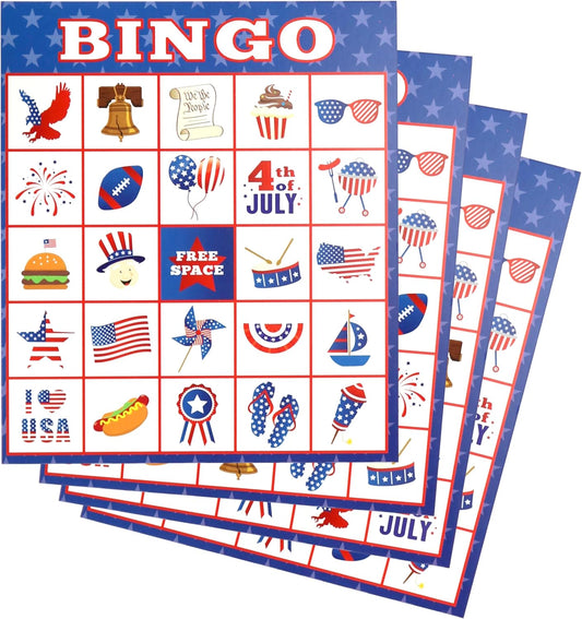 Iconikal 32 Player Bingo Game Set, Patriotic, American Flag, America Map, Independence Day, 4th of July Games with Extra Pinning Game
