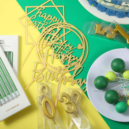 Yerliker 34 Pcs Happy Birthday Cake Toppers Decorations Birthday Candles DIY Cake Decor for Men Women Wedding Anniversary(Gold)