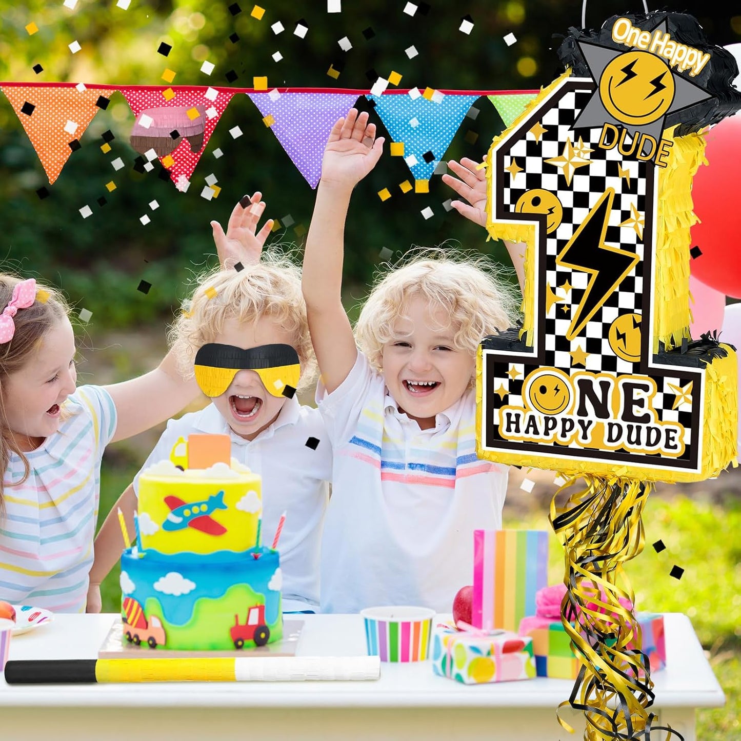 Baseball Piñata with Blindfold Bat for Birthday Party Softball Paper Piñata Sports Balls Confetti Baseball Party Supplies for Birthday Party Decorations 13.19 x 13.19 x 3 Inch(Cool)