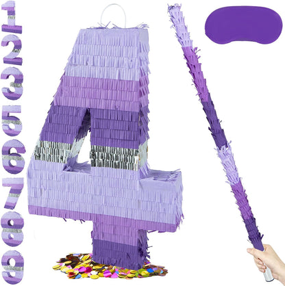 PCFING 20 Inch Number 1 Piñata Purple Silver with 30 Inch Piñata Stick Blindfold Confetti for Boy Girl Kids Birthday Party Decorations, Anniversary Celebration, Fiesta