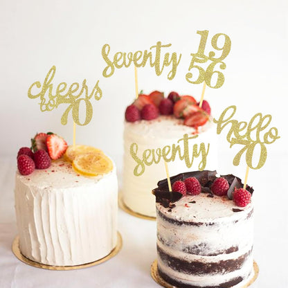 24 Pcs Glitter 70th Birthday Cupcake Toppers for Celebrating 70th Birthday Party Decorations for Seventy Years Old Birthday Party Supplies (Rose Gold2)