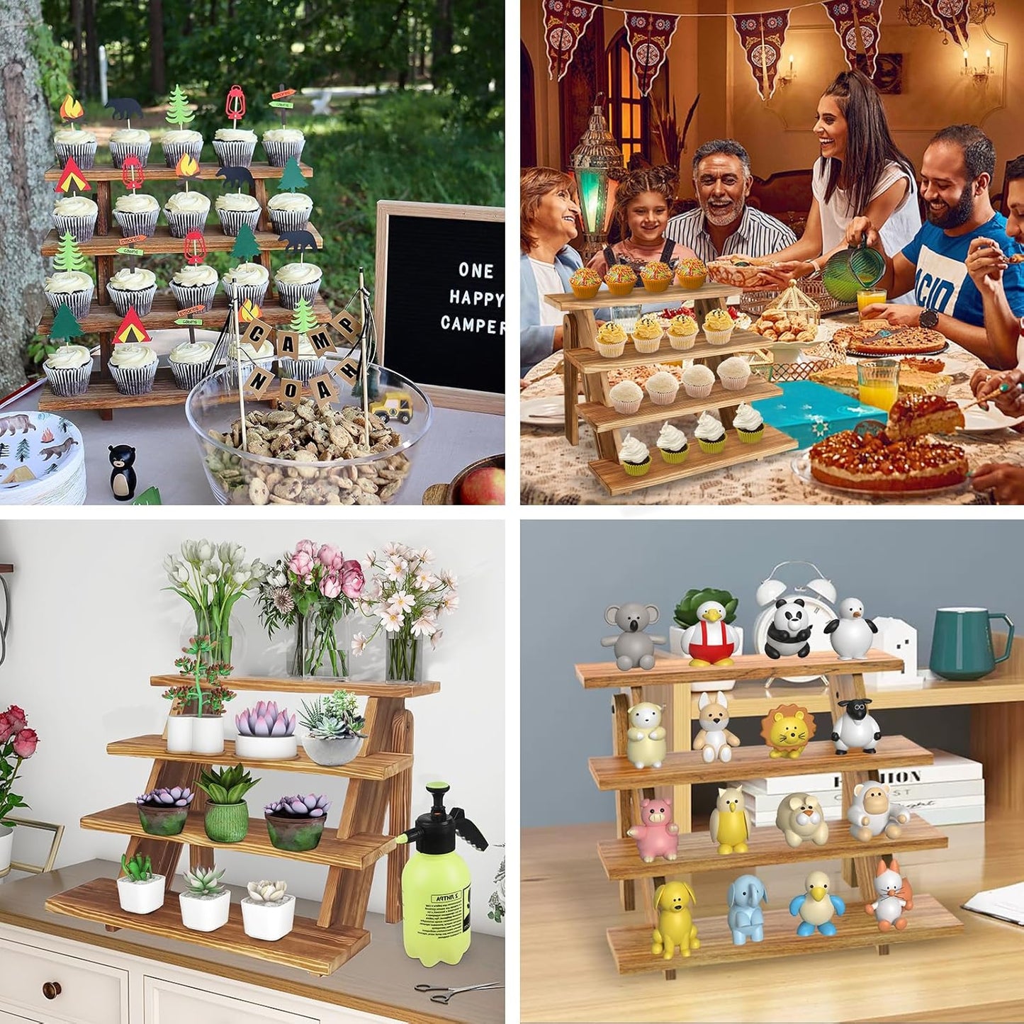Wooden Cupcake Stand - 4 Tier Cupcake Display Stand, Rustic Tiered Display Stand, Tool Free Installation Cupcake Stand for Baby Shower Decorations Birthday Party Supplies