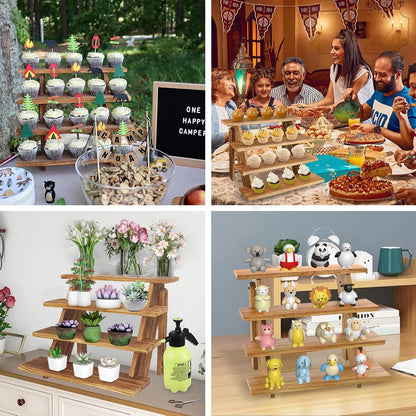 Wooden Cupcake Stand - 4 Tier Cupcake Display Stand, Rustic Tiered Display Stand, Tool Free Installation Cupcake Stand for Baby Shower Decorations Birthday Party Supplies