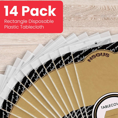 14 Pack Black 54 x 108 in. Rectangle Disposable Plastic Tablecloths - Smooth Decorative Covers for Parties, Weddings