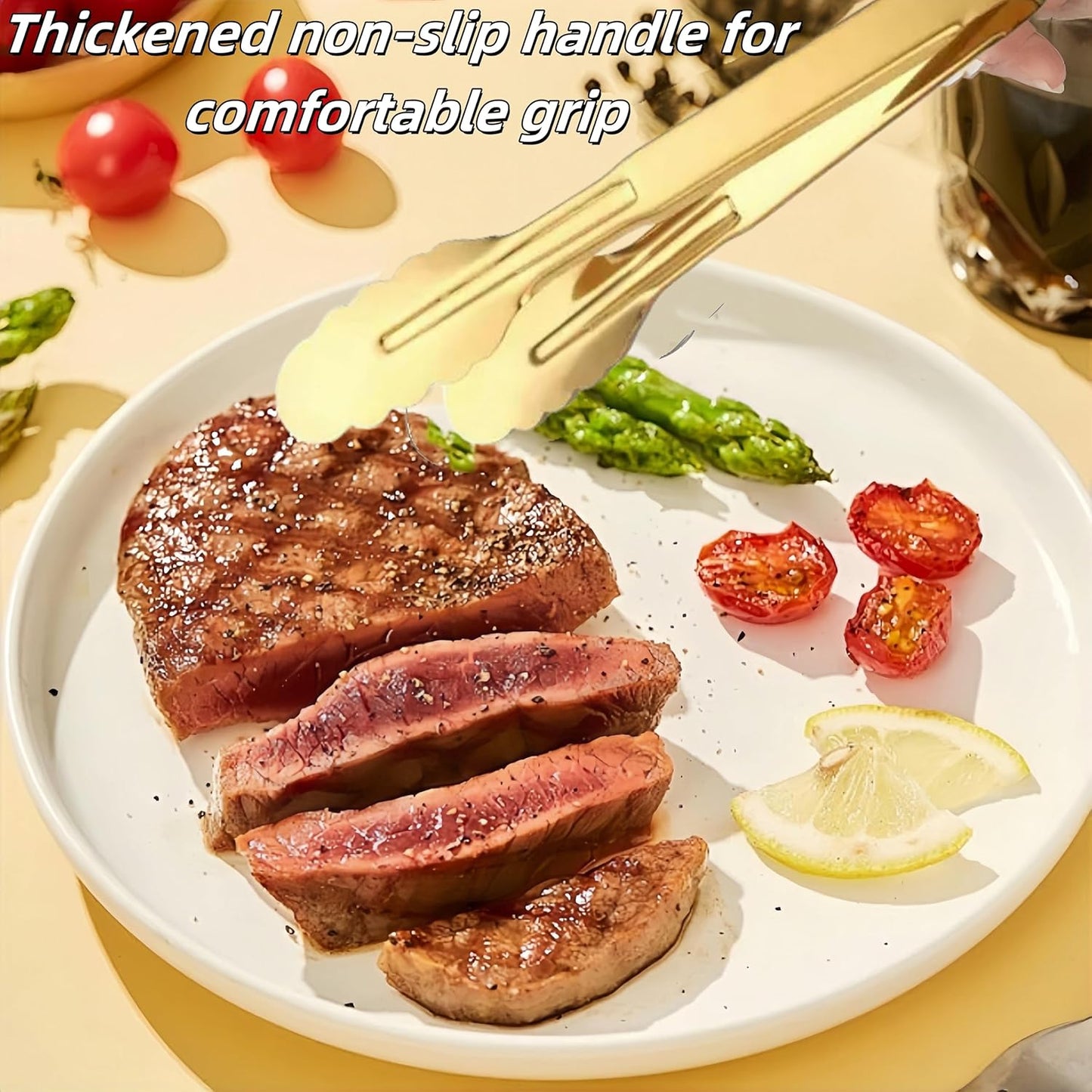 9 Inch Gold Buffet Tongs Set of 4, Stainless Steel Food Serving Utensils Tong for Cooking, Salad, Barbecue, Buffet, Toast