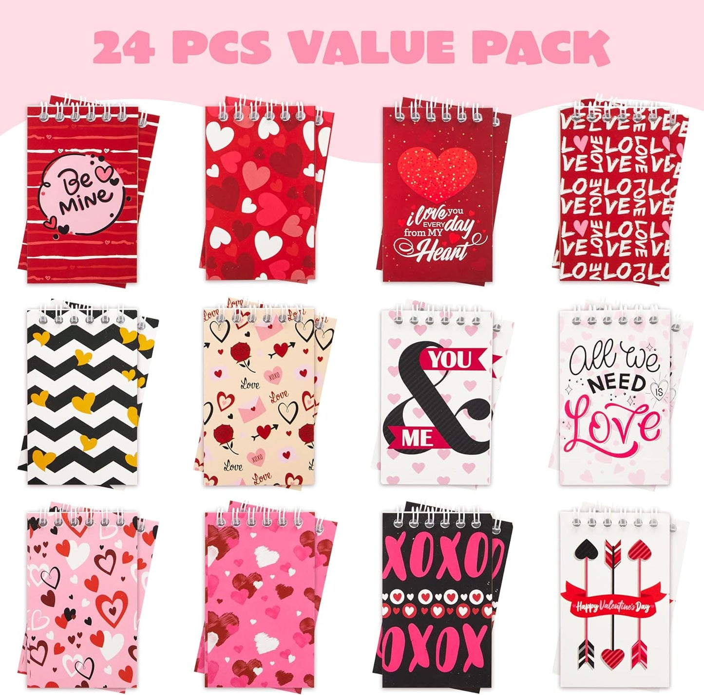 JOYIN 24 Valentine's Day 4'' Notepads, Mini Notesbook Set for Party Favors, Kids School Classroom Gifts Exchange