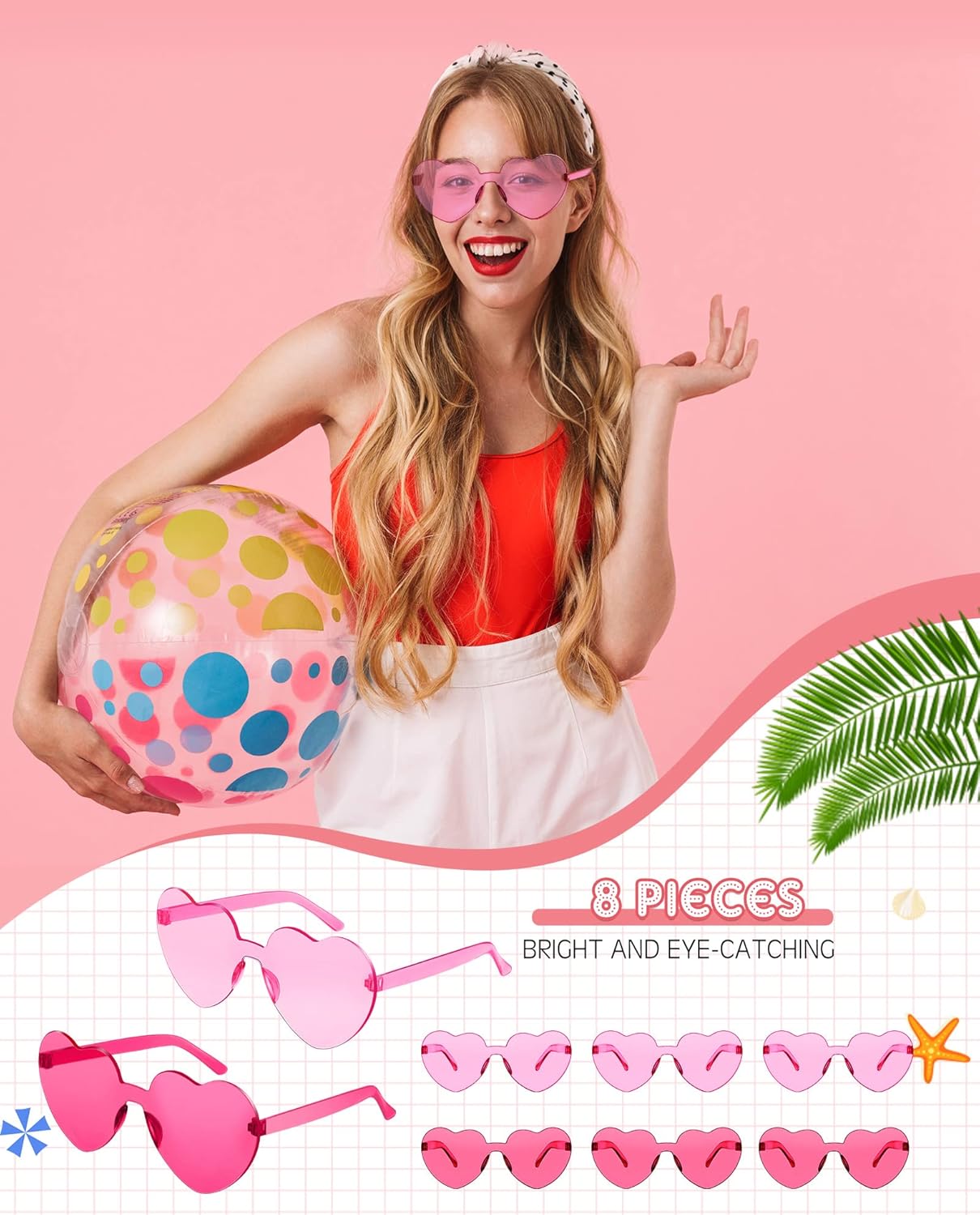 Frienda 8 Pairs Heart Shaped Sunglasses for Women Rimless Heart Glasses Candy Color Sunglasses for Party Favor
