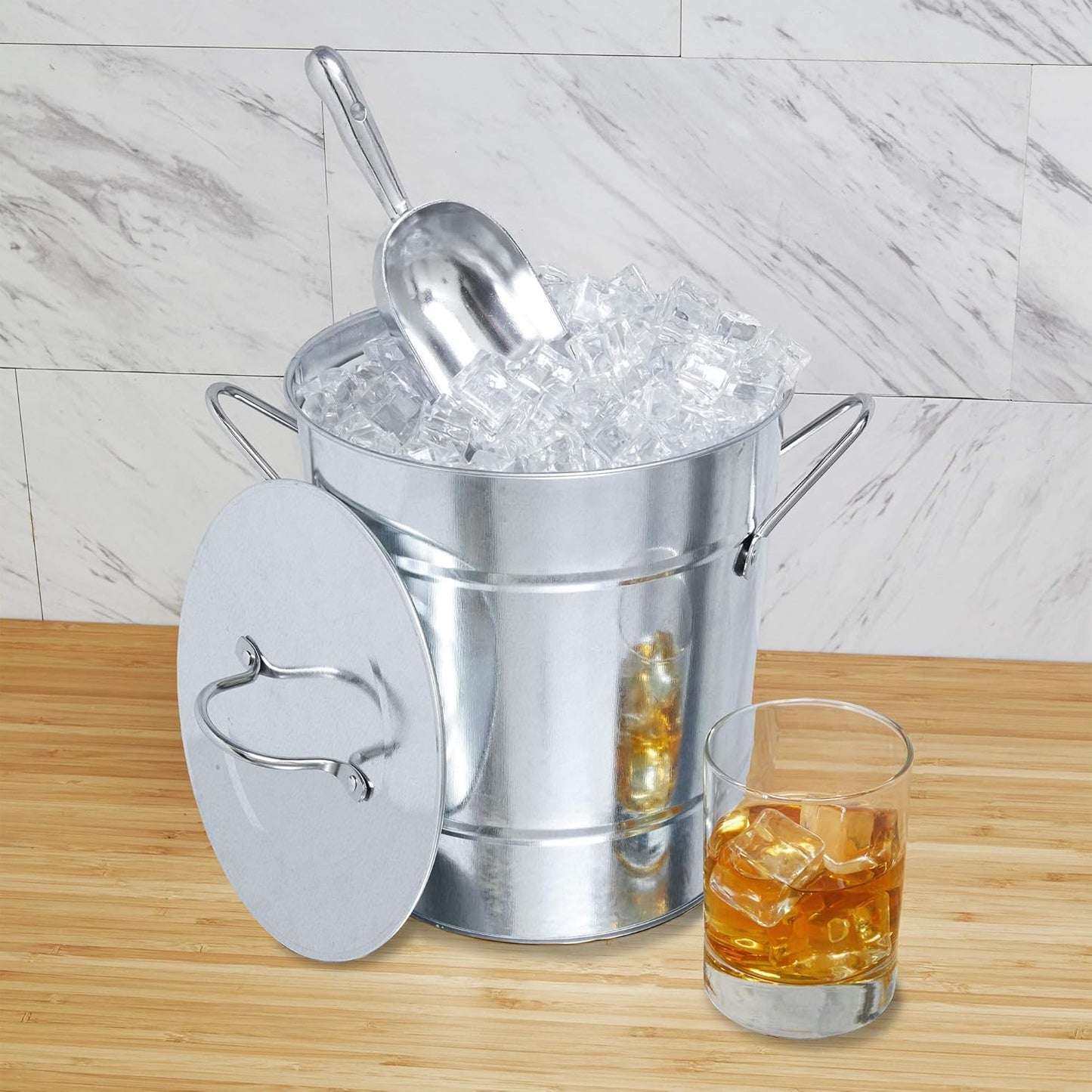 Twine Farmhouse Ice Bucket with Scoop - Beverage Tub Wrapped with Rope for Parties - Galvanized Metal Bucket Cooler & Drink Tub Holds 1 Gallon