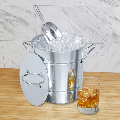 Twine Farmhouse Ice Bucket with Scoop - Beverage Tub Wrapped with Rope for Parties - Galvanized Metal Bucket Cooler & Drink Tub Holds 1 Gallon