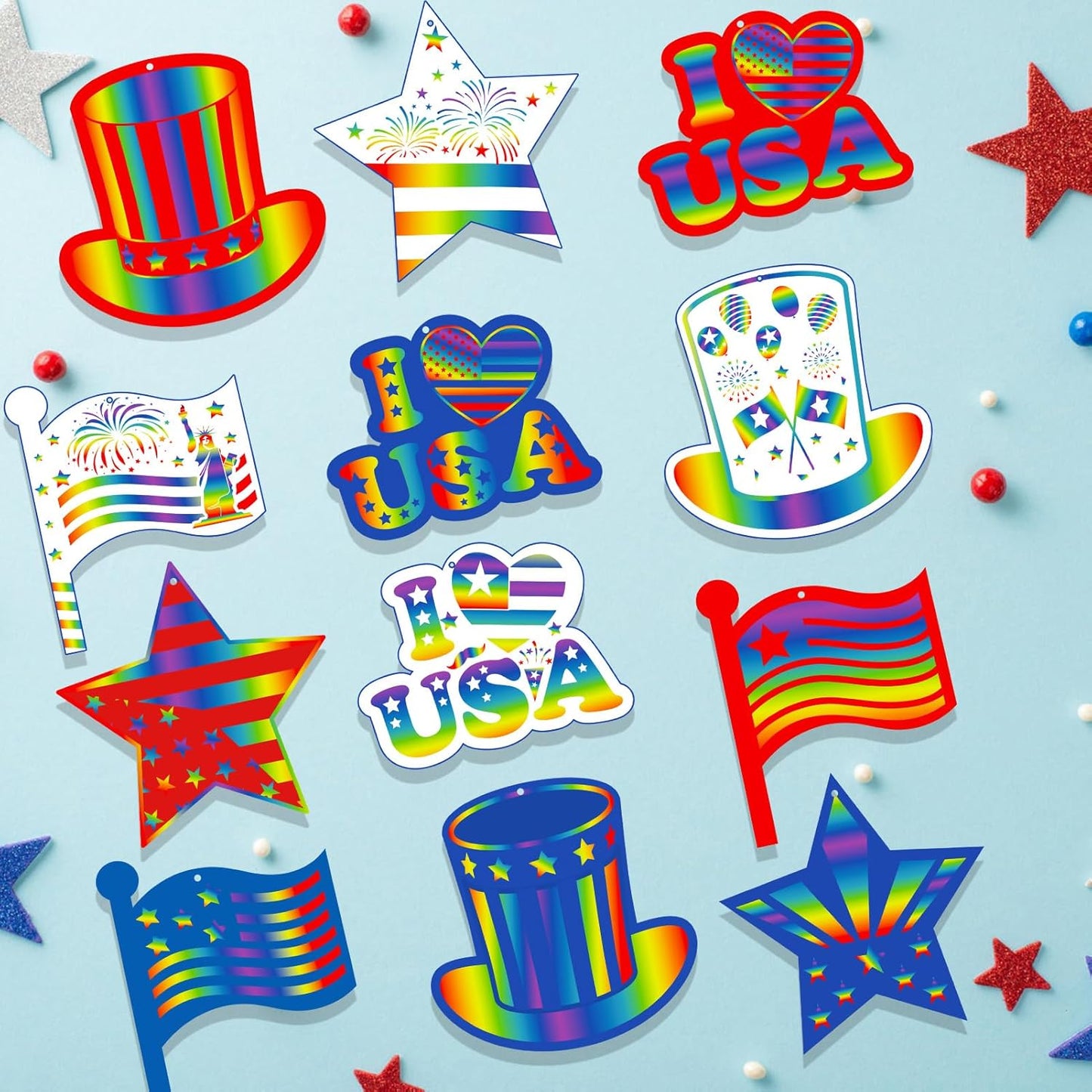 HOWAF 36pcs USA Patriotic Crafts 4th of July 250th Annicersary Scratch Paper Art Kit, Red White Blue Rainbow Scratch Off Cards for 1776-2026 School DIY Drawing Project Supplies
