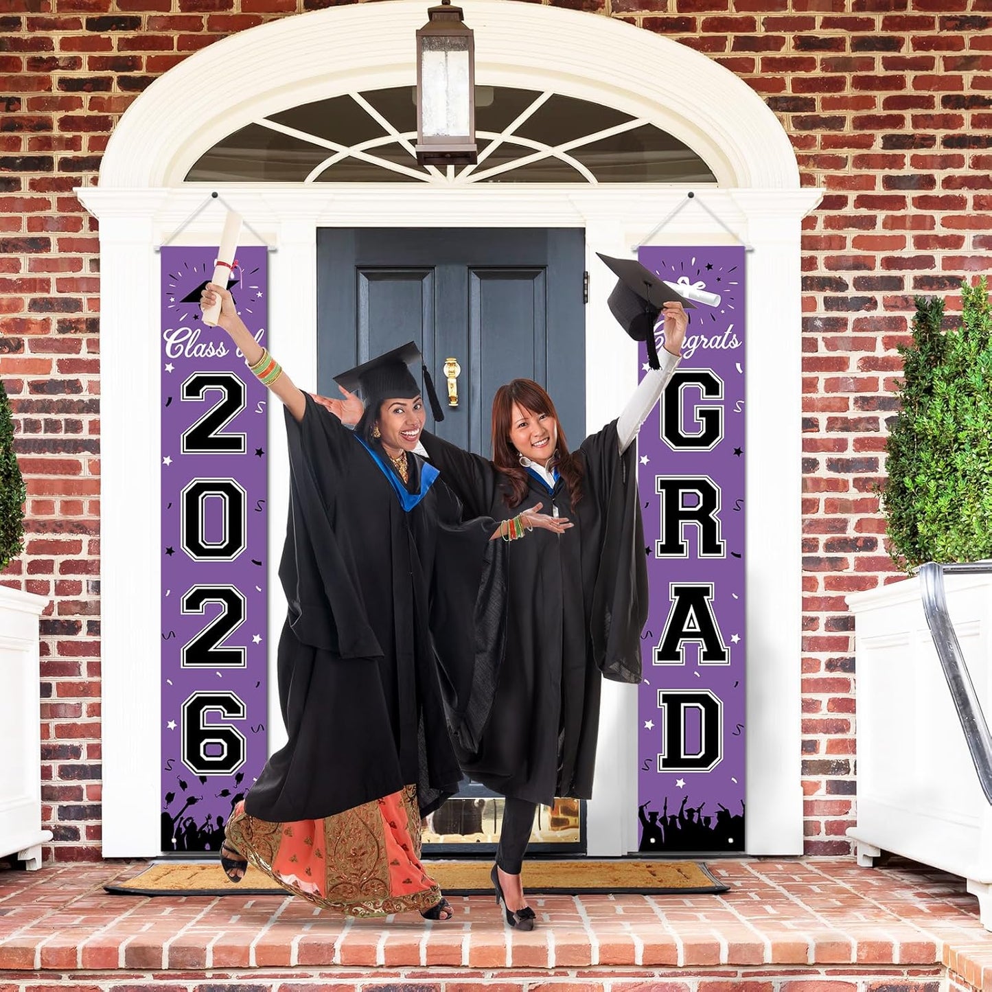 2026 Graduation Decorations, Graduation Banner Class of 2026, Hanging Congratulations/Congrats Grad Banner for Door and Porch, Party Decor - Black