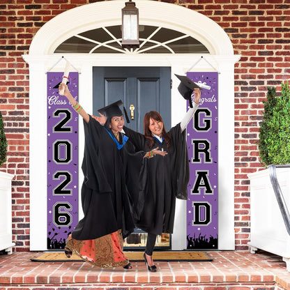 2026 Graduation Decorations, Graduation Banner Class of 2026, Hanging Congratulations/Congrats Grad Banner for Door and Porch, Party Decor - Black