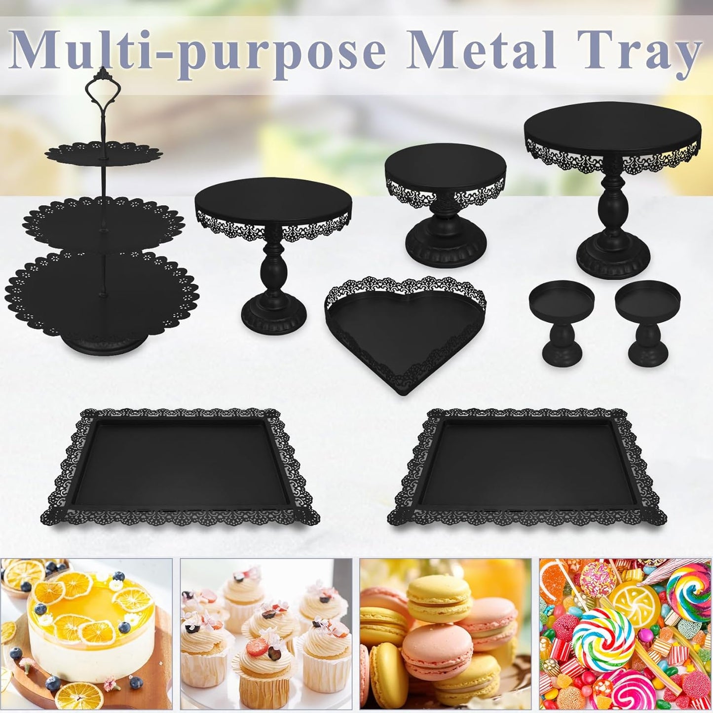 Set of 9 Cake Stands Metal Cupcake Stand Set Multiple Styles Candy Fruit Display Tower Dessert Plate Cake Serving Tray for Birthday Party Wedding Anniversary Baby Shower Engagement (Gold)