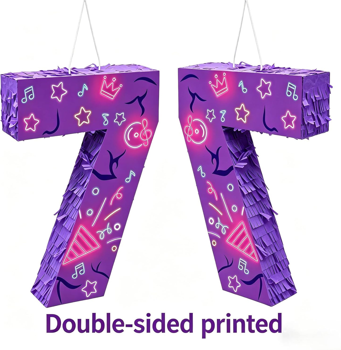 Musical Note Birthday Decorations, 15.7 x 11.5 x 3 Inch Purple Musical Note Number 7 Pinata with 16 Inch Piñata Stick Blindfold Confetti for 7th Music Theme Birthday Party Supplie