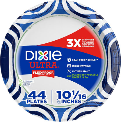 Dixie Ultra, Large Paper Plates, 10 Inch, 172 Count (4 packs of 43 plates), 3X Stronger*, Heavy Duty, Microwave-Safe, Soak-Proof, Cut Resistant, Disposable Plates For Heavy, Messy Meals