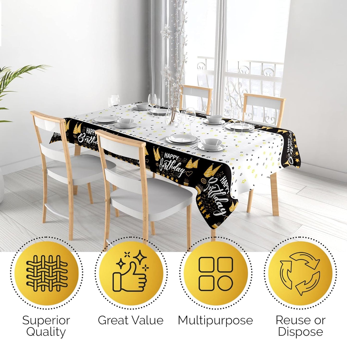 14 Pack Black 54 x 108 in. Rectangle Disposable Plastic Tablecloths - Smooth Decorative Covers for Parties, Weddings