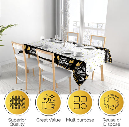 14 Pack Black 54 x 108 in. Rectangle Disposable Plastic Tablecloths - Smooth Decorative Covers for Parties, Weddings