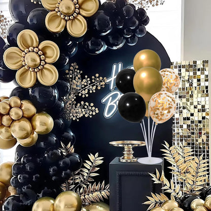 6 Set Balloon Stand Kit for Table Centerpieces With Balloon and Base Party Decorations for Birthday Wedding Retirement Graduation Baby Shower (Black Gold)