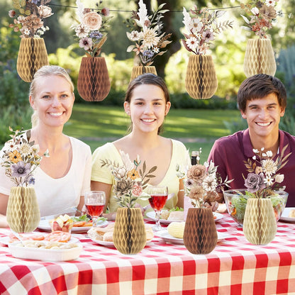 12 PCS Spring Boho Flower Honeycomb Centerpieces for Wildflower Party Table Decorations 3D Boho Floral Table Centerpieces Wildflower Tables Toppers for Wedding Birthday Baby Shower Party Home Decor