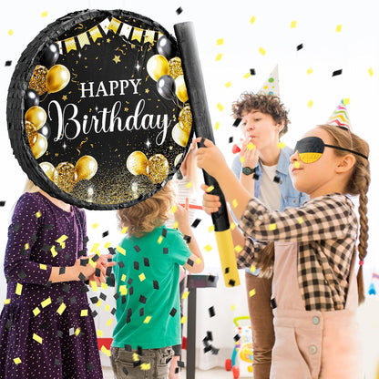 Sinmoe Birthday Piñata with Stick Blindfold and Confetti Large Piñata for Adult Men Women Birthday Party Supplies Decoration Wedding Anniversary(Black and Gold)