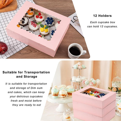 Hoewina 6PCS Cupcake Boxes - Hold 12 Count Cupcake Containers with Window, Food Grade Cupcake Holder Easy Transport and Presentation - Ideal for Cupcakes, Desserts, and More
