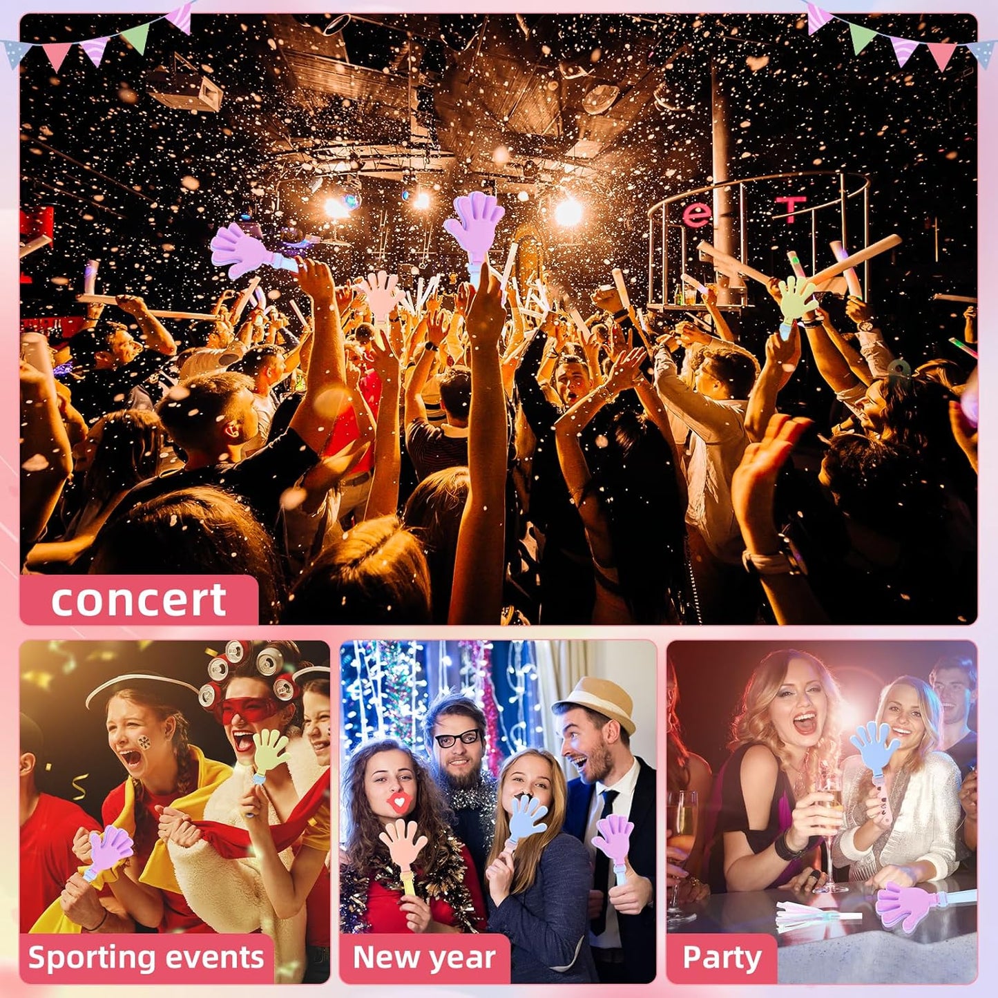 Lenwen 48 Pieces Pink Mermaid Party Noise Makers 24 Hand Clapper Noisemakers 24 Glitter Metallic Fringed Tassel Party Horns for Birthday Sporting Events Adults Carnival Games Rewards Cheer Supplies