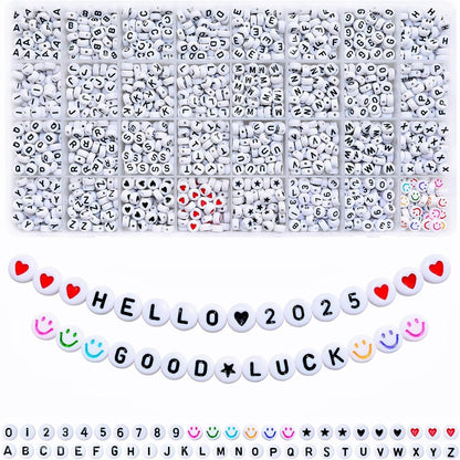 Amaney 1400pcs Glow Letter Beads, Heart Beads Whit Elastic Beading Cord,4x7mm Round Acrylic Alphabet Beads for Friend Bracelet Jewelry Making