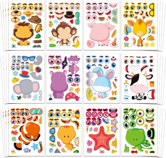 Aowplc 48 Sheets Make-a-Face Animal Stickers Mix and Match for Kids Party Favors Supplies Activities Crafts