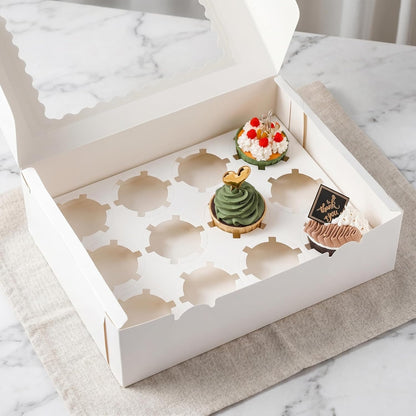 Jucoan 20 Pack Cupcake Boxes 12 Counts White Paper Cupcake Container with Inserts and Window, Bakery Container Dozen Cupcake Carrier Boxes for Muffins, Cookies, Pastry