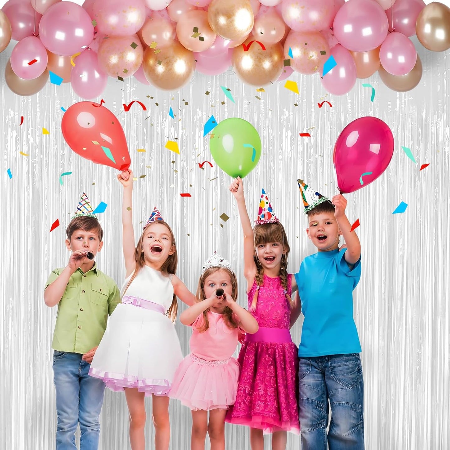 2 Pack Foil Curtain Backdrop Curtains Silver Tinsel Door Streamers Birthday Party Decorations Photo Booth Props for Disco Party Graduation Wedding Baby Shower Bachelorette Christmas Gender Reveal