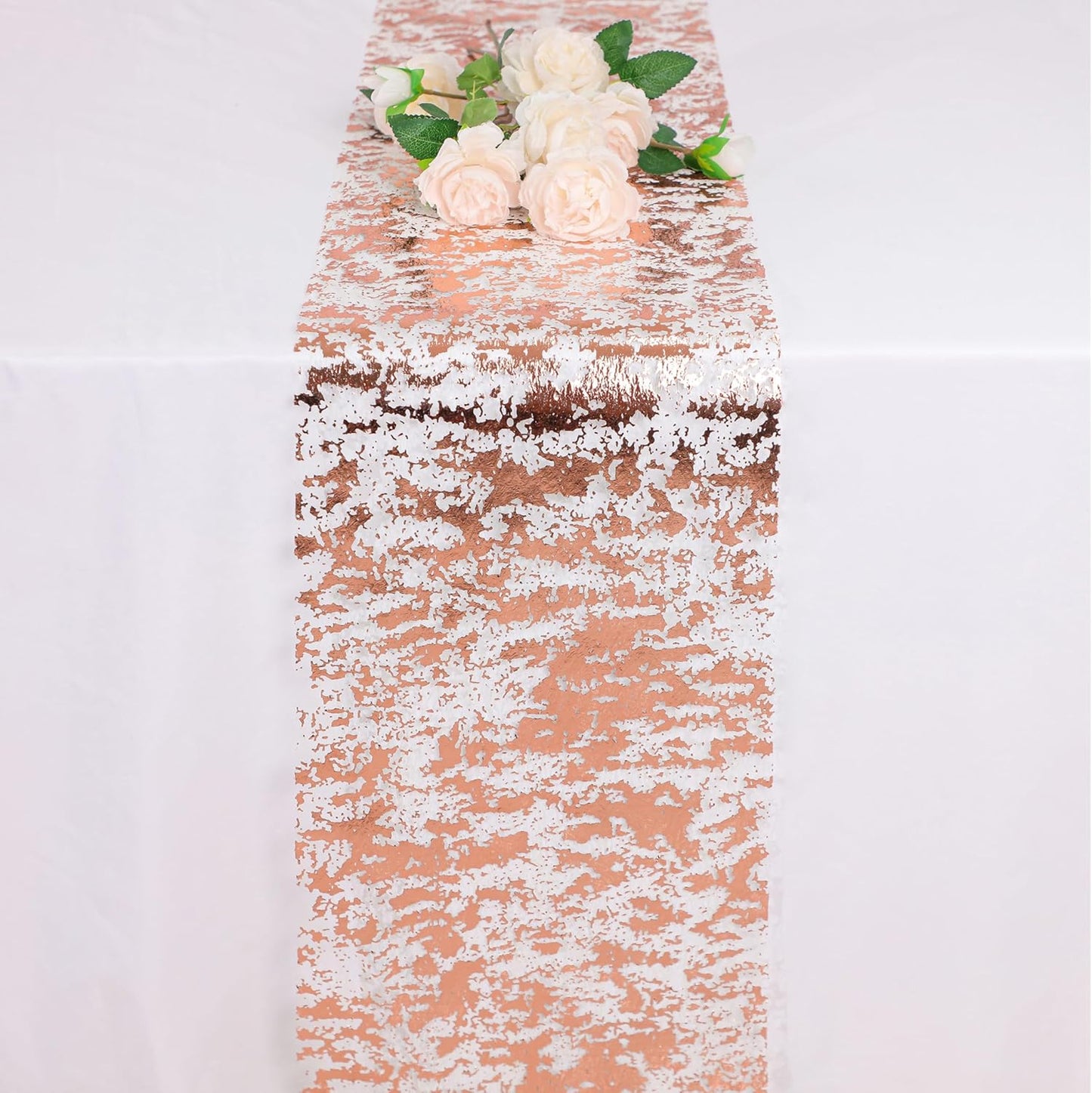 Snowkingdom 2 Pieces Gold Table Runner, Sequin Glitter Foil Metallic Thin Mesh Runner Roll 11"x108", Gold Table Decorations for Event Party, Wedding, Birthday Party, Christmas