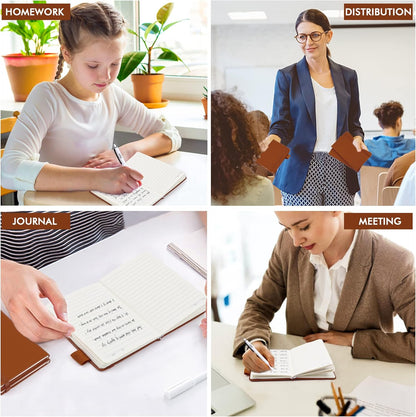 feela 6 Pack Pocket Small Notebooks Bulk, Mini Cute Memo Notepads Hardcover College Ruled Lined Journals with Pen Holder for Women Girls Office School, with 6 Black Pens, 3.5”x 5.5”, A6, Rose Pink