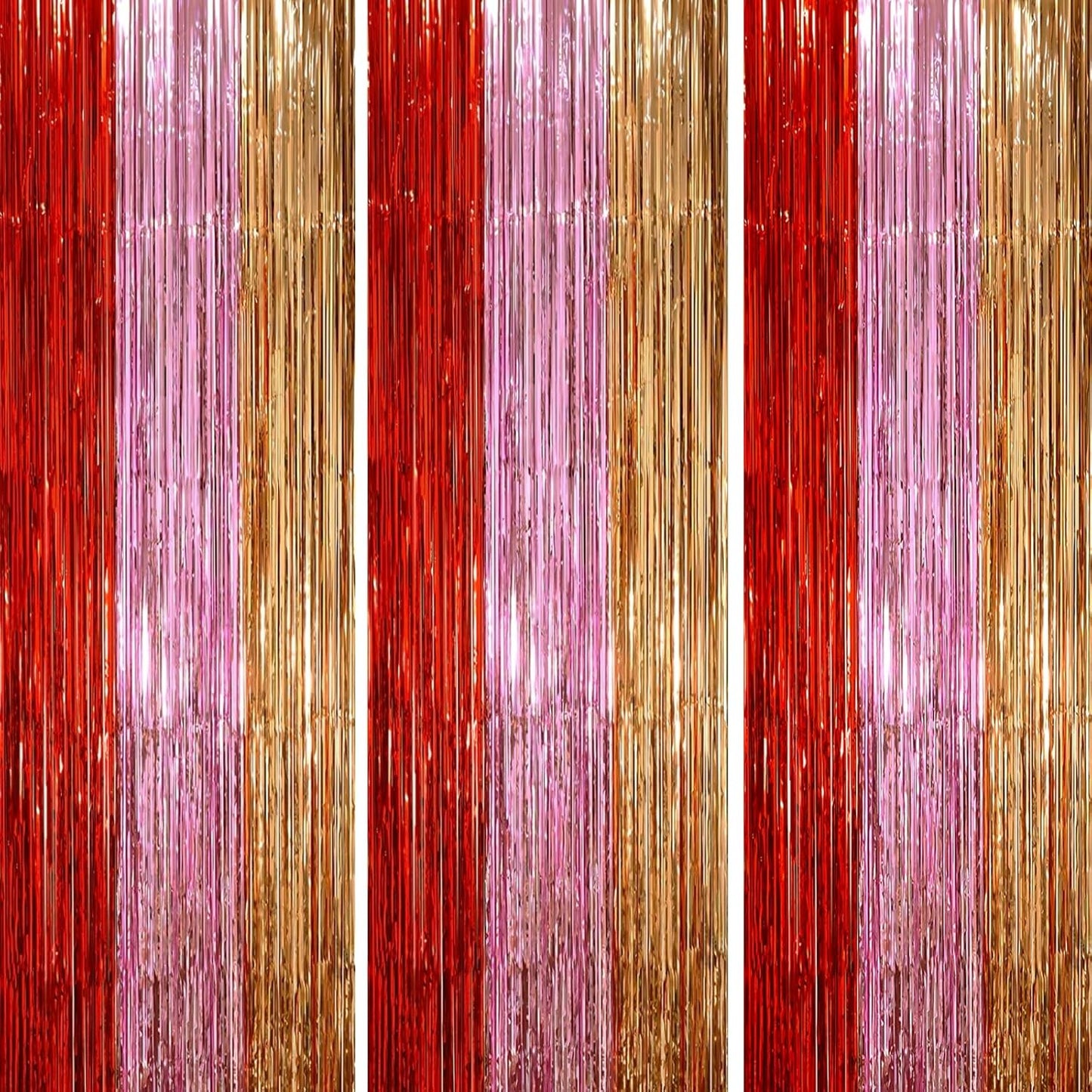 Voircoloria 3 Pack 3.3x8.2 Feet Gold Foil Fringe Backdrop Curtains, Tinsel Streamers, Fringe Backdrop for 2025 New Years Eve, Graduation, Birthday, Baby Shower, Gender Reveal, Disco Party - Colors A