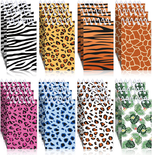 Dianelhall 24 Pcs Wild Animals Mini Notepads Small Spiral Pocket Notebooks Jungle Animals Leopard Cheetah Theme Party Favors Supplies, 8 Styles