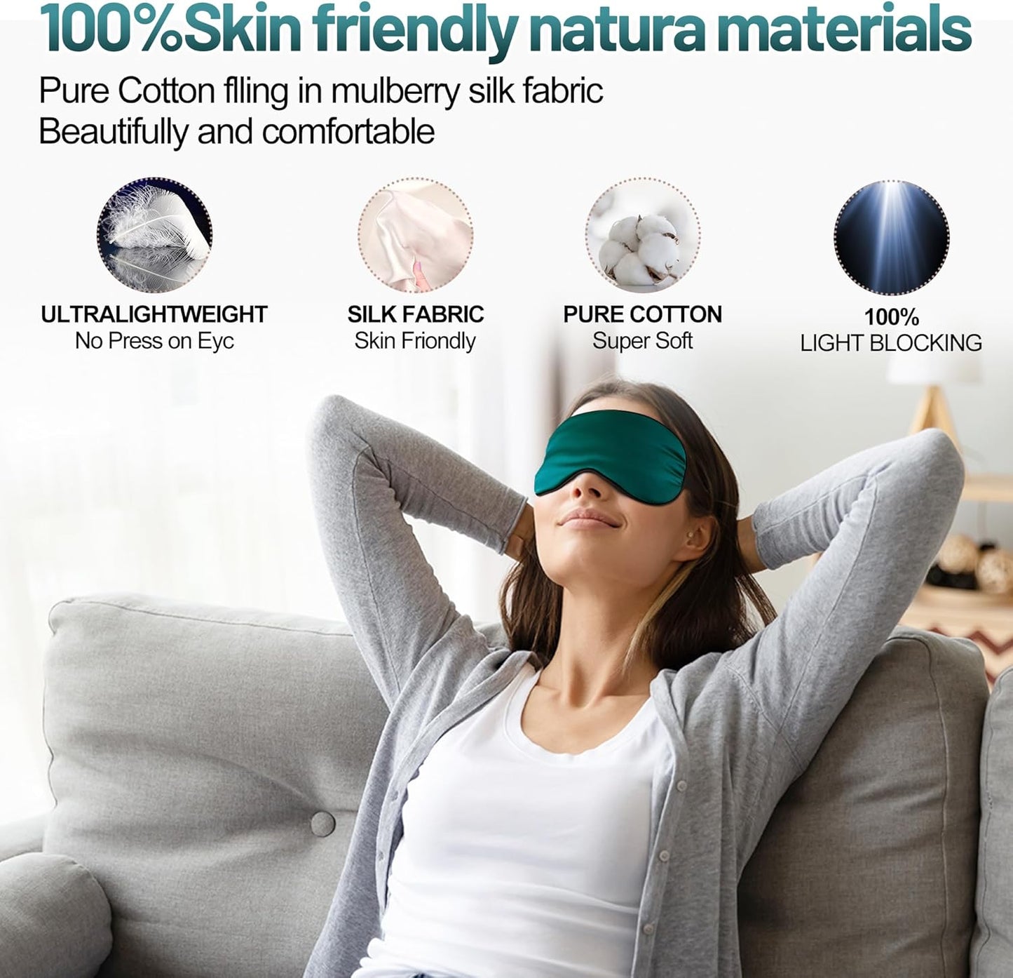 Silk Eye Mask with Adjustable Strap, Satin Blackout Sleeping Mask for Men&Women, Comfortable Blindfold Eyeshade for Night Sleep(Blue)