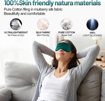 Silk Eye Mask with Adjustable Strap, Satin Blackout Sleeping Mask for Men&Women, Comfortable Blindfold Eyeshade for Night Sleep(Blue)