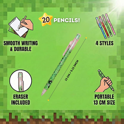 40 PCS Pixel Theme Party Favors | Mini Party Supplies 20 Pencils & 20 Miner Theme Notepads | Birthday Pixel Goodie Bag Favors | Decorations
