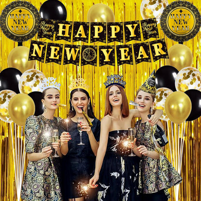 New Years Eve Party Supplies 2026, New Years Photo Booth Props 2026 Huge Selfie Picture Frame New Year Hats Party Squawkers Party Blower Happy New Year's Decorations Latex Balloons