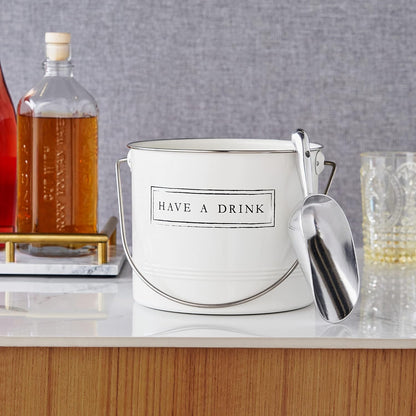 Twine Farmhouse Ice Bucket with Scoop - Beverage Tub Wrapped with Rope for Parties - Galvanized Metal Bucket Cooler & Drink Tub Holds 1 Gallon