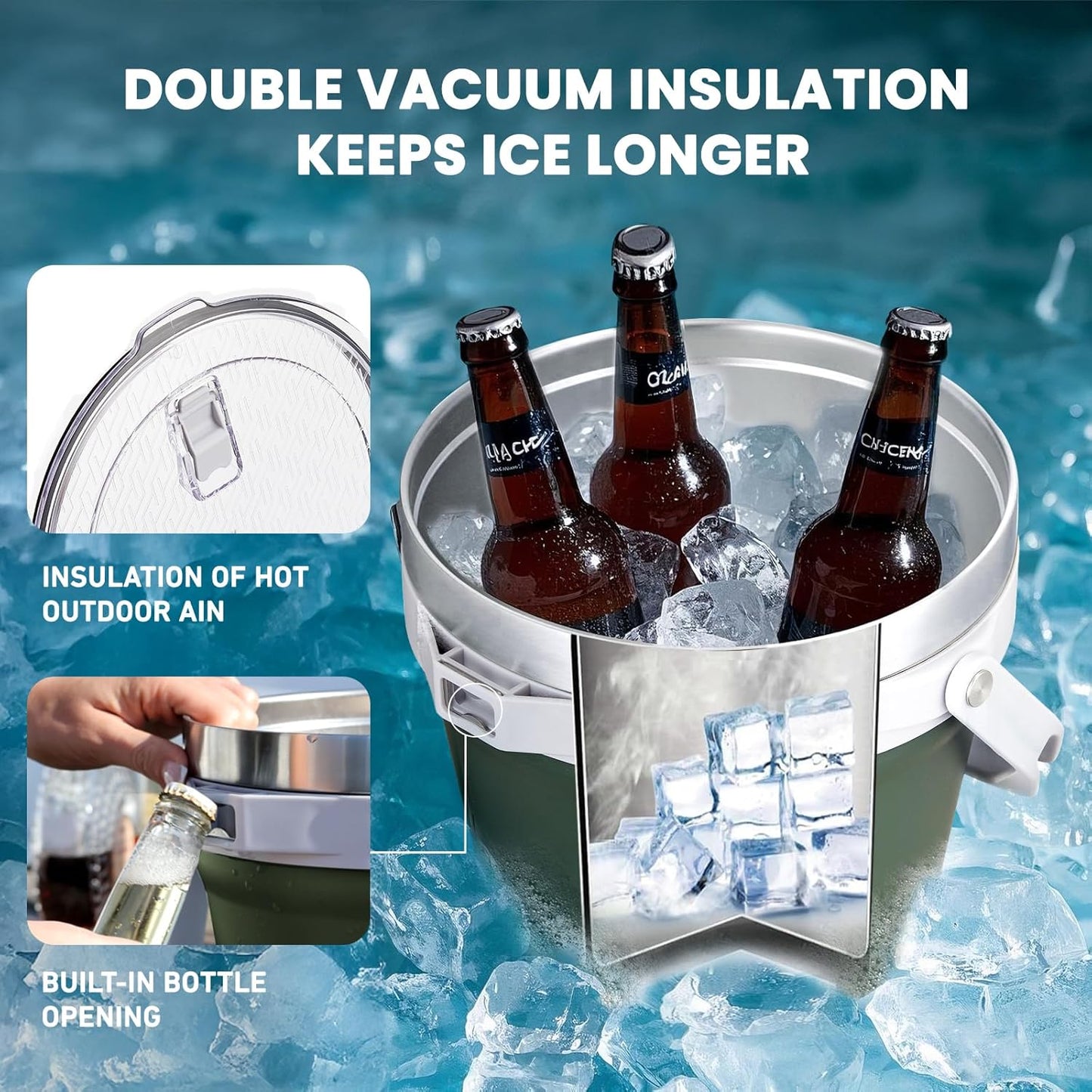 COKTIK 7L Insulated Ice Bucket with Lid，Double Wall Vacuum Stainless Steel Beverage Bucket Keeps Frozen Longer，Holds 6 Longnecks or 3 Bottles of Wine，for Cocktail, Champagne, Large Parties(Blue)