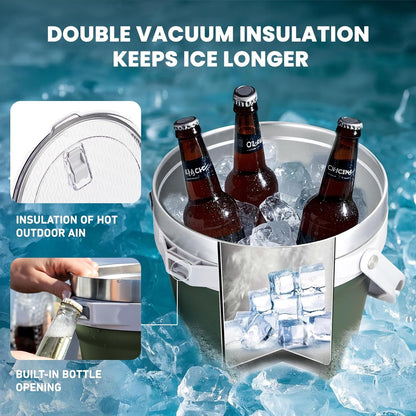 COKTIK 7L Insulated Ice Bucket with Lid，Double Wall Vacuum Stainless Steel Beverage Bucket Keeps Frozen Longer，Holds 6 Longnecks or 3 Bottles of Wine，for Cocktail, Champagne, Large Parties(Blue)
