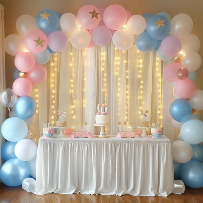Fomcet Tulle Backdrop Curtains with Lights String White 10FT X 8FT Sheer Curtain with Lights Tulle Curtains Backdrop for Wedding Birthday Party Baby Shower Photo Shoot (2 Panels 5x8FT)