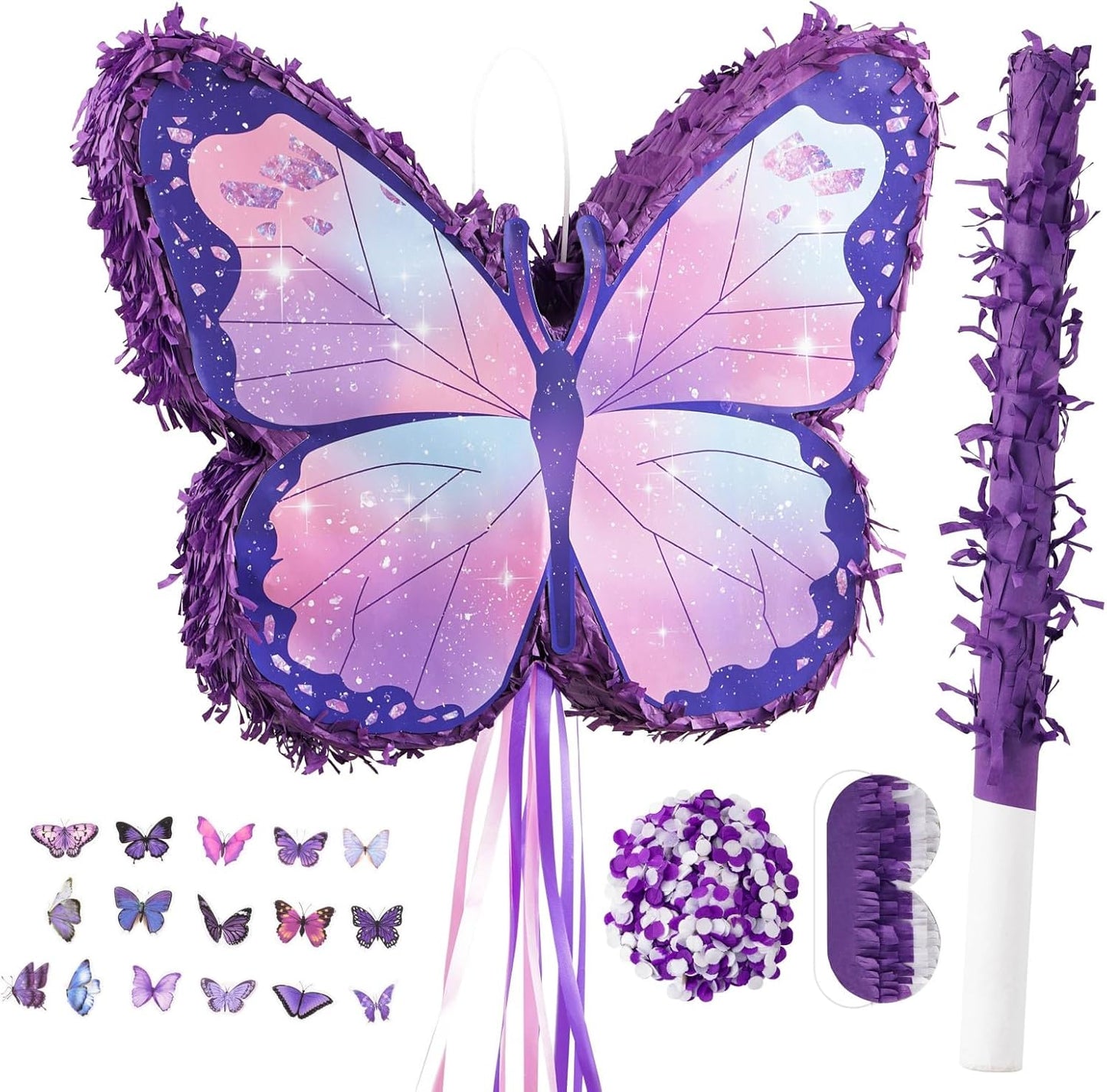 VinTS Butterfly Piñata,Kids Piñata with Blindfold and Stick for Girls Kids Butterfly Themed Party Games Birthday Party Girls Themed Party Decorations