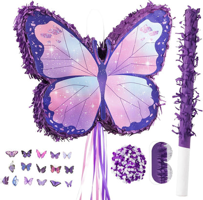 VinTS Butterfly Piñata,Kids Piñata with Blindfold and Stick for Girls Kids Butterfly Themed Party Games Birthday Party Girls Themed Party Decorations